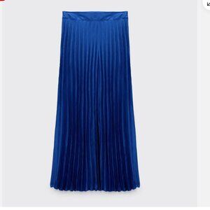 ZARA WOMAN PLEATED MIDI SKIRT ELECTRIC BLUE XS